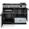 Front view of Rangemaster Professional Deluxe 110 Misty Blue Dual Fuel Range Cooker showing oven doors and controls