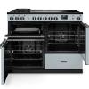 Front view of Rangemaster Professional Deluxe 110 Misty Blue Induction Range Cooker showing oven doors and controls