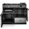 Front view of Rangemaster Professional Deluxe 110 Stainless Steel Dual Fuel Range Cooker showing oven doors and controls