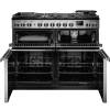 Front view of Rangemaster Professional Deluxe 110 Stainless Steel Dual Fuel Range Cooker showing oven doors and controls
