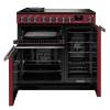 Front view of Rangemaster Professional Deluxe 90 Bordeaux Induction Range Cooker showing oven doors and controls
