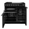 Front view of Rangemaster Professional Deluxe 90 Charcoal Black Induction Range Cooker showing oven doors and controls