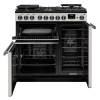 Front view of Rangemaster Professional Deluxe 90 Ivory Dual Fuel Range Cooker showing oven doors and controls
