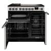Front view of Rangemaster Professional Deluxe 90 Ivory Induction Range Cooker showing oven doors and controls