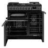 Front view of Rangemaster Professional Deluxe 90 Slate Dual Fuel Range Cooker showing oven doors and controls