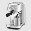 Front view of Sage Bambino Plus espresso machine in stainless steel finish