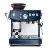 Front view of Sage Barista Express Impress espresso machine in Damson Blue finish