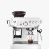 Front view of Sage Barista Express Impress espresso machine in Sea Salt finish