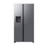 Front view of Samsung RS70F66KCTEU 91cm American fridge freezer in silver finish