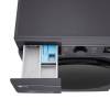 LG F4Y513GBLN1 detergent drawer open showing compartments for detergent and softener