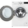 LG F4Y513WWLN1 washing machine with door open showing large drum interior
