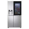 LG side-by-side refrigerator with InstaView panel illuminated