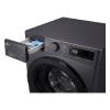 Open view of LG F4Y511GBLN1 detergent drawer showing compartments for detergent and softener