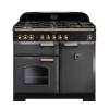 Rangemaster CDL100DFFSL/B - 100cm Classic Deluxe Dual Fuel Slate/Brass Range Cooker 124210