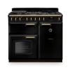 Rangemaster CLDL100DFPGBLAB1 Classic Deluxe 100cm dual fuel range cooker in gloss black with antique brass trim