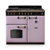 Rangemaster CLDL100DFPHTHAB1 Classic Deluxe 100cm dual fuel range cooker in heather with antique brass trim