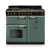 Rangemaster CLDL100DFPMGRAB1 Classic Deluxe 100cm dual fuel range cooker in mineral green with antique brass trim