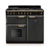 Rangemaster CLDL100DFPSLTAB1 Classic Deluxe 100cm dual fuel range cooker in slate with antique brass trim