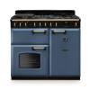 Rangemaster CLDL100DFPSTBAB1 Classic Deluxe 100cm dual fuel range cooker in stone blue with antique brass trim