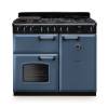 Rangemaster CLDL100DFPSTBCM1​ 100cm Classic Deluxe Dual Fuel Range Cooker in stone blue with chrome trim