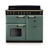 Rangemaster CLDL100EIPMGRAB1 100cm Classic Deluxe Induction Range Cooker in mineral green with antique brass trim