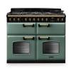 Rangemaster CLDLB110DFPMGRAB1 Classic Deluxe 110cm dual fuel range cooker in mineral green with antique brass trim