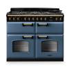 Rangemaster CLDLB110DFPSTBAB1 Classic Deluxe 110cm dual fuel range cooker in stone blue with antique brass trim