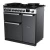 Rangemaster EDDL90DFGBLKCM1 90cm Edge Deluxe Dual Fuel Range Cooker in black glass with chrome trim