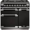 Rangemaster ELS90DFFGB - 90cm Elise Dual Fuel Gloss Black Brushed Chrome Range Cooker 108410