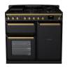 Rangemaster ESDL100DFPGBLAB1 - 100cm Estel Deluxe Dual Fuel Gloss Black Antique Brass Range Cooker 18074 