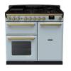 Rangemaster ESDL100DFPMSBAB1 - 100cm Estel Deluxe Dual Fuel Misty Blue Antique Brass Range Cooker 18078