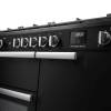 Rangemaster Professional 100 Charcoal Black Dual Fuel Range Cooker close-up view of control knobs and LED touch display fascia