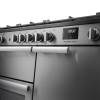 Rangemaster Professional 100 Stainless Steel Dual Fuel Range Cooker close-up view of control knobs and LED touch display fascia