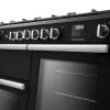 Rangemaster Professional 110 Charcoal Black Dual Fuel Range Cooker close-up view of control knobs and LED touch display fascia