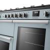 Rangemaster Professional 110 Misty Blue Dual Fuel Range Cooker close-up view of control knobs and LED touch display fascia
