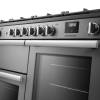 Rangemaster Professional 110 Stainless Steel Dual Fuel Range Cooker close-up view of control knobs and LED touch display fascia