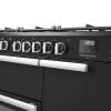 Rangemaster Professional Deluxe 100 Charcoal Black Dual Fuel Range Cooker close-up view of control knobs and LED touch display fascia