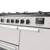 Rangemaster Professional Deluxe 100 Ivory Dual Fuel Range Cooker close-up view of control knobs and LED touch display fascia