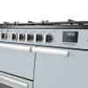Rangemaster Professional Deluxe 100 Misty Blue Dual Fuel Range Cooker close-up view of control knobs and LED touch display fascia