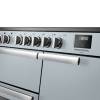 Rangemaster Professional Deluxe 100 Misty Blue Induction Range Cooker close-up view of control knobs and LED touch display fascia