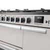 Rangemaster Professional Deluxe 90 Ivory Dual Fuel Range Cooker close-up view of control knobs and LED touch display fascia