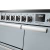 Rangemaster Professional Deluxe 90 Misty Blue Induction Range Cooker close-up view of control knobs and LED touch display fascia