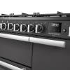 Rangemaster Professional Deluxe 90 Slate Dual Fuel Range Cooker close-up view of control knobs and LED touch display fascia