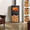 Riva2 50 wood stove with log store base and sleek contemporary design