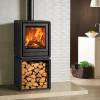 Riva2 55 wood stove showcasing clean modern design and warm flame visuals