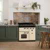 Roomset view of Rangemaster Classic Deluxe 90 dual oven with telescopic shelves and Handyrack roasting tray
