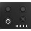 Top view of Culina UBGHJ607 60cm black glass gas hob with front rotary controls and pro satin pan stands