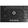 Top view of Culina UBGOG901BK 90cm black glass gas hob with cast iron pan stands and front rotary controls