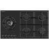 Top view of NordMende HGX904BGL 90cm gas hob with five burners on black glass