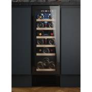 Front view of Culina UBBKWC30 30cm freestanding wine cooler in black with LED display and wooden shelves